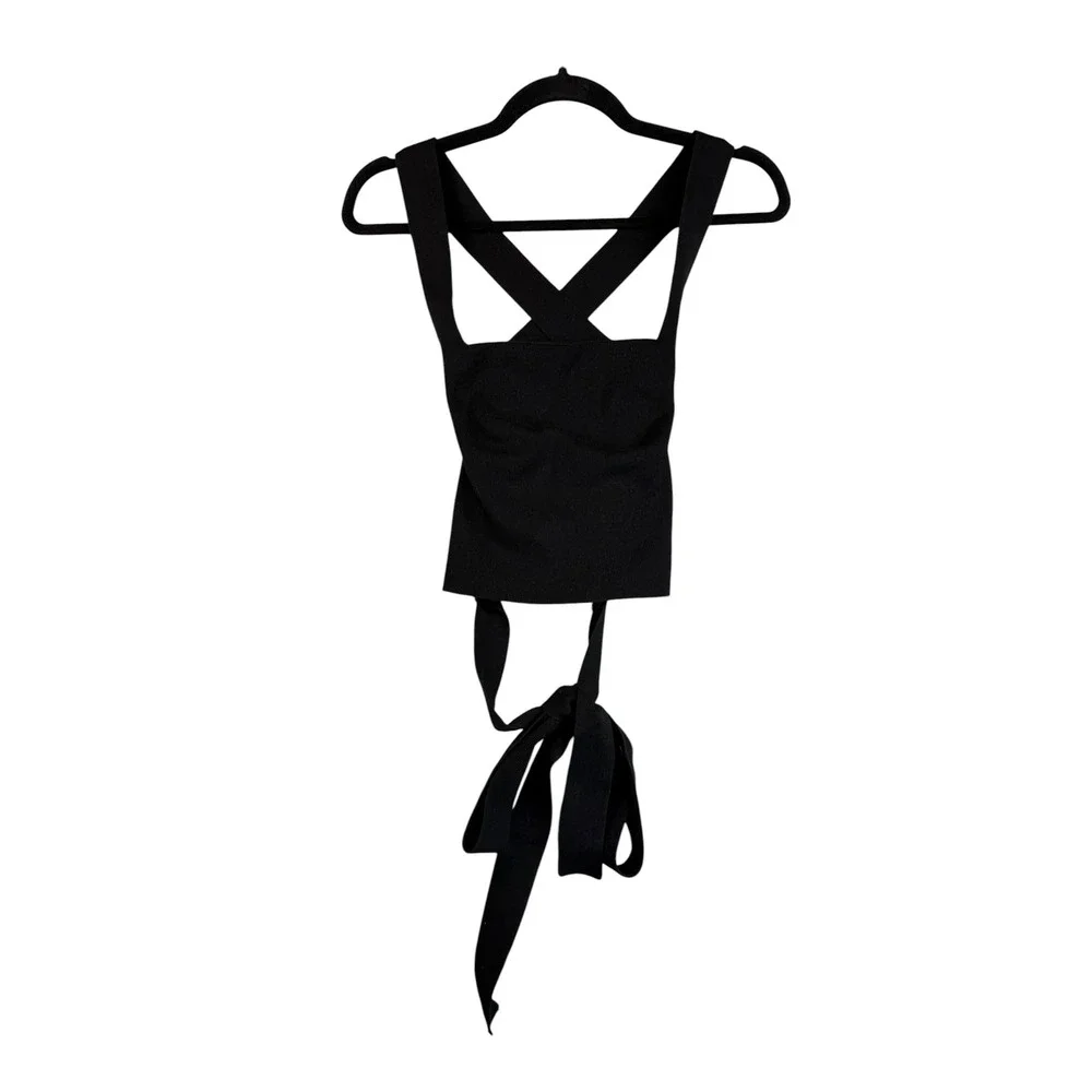 Intimately Free People Black Ribbed Lace Up Back Corset Top XS Sleeveless Knit